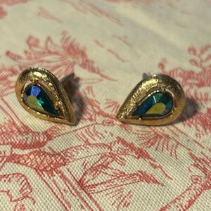 Vintage Elegant Gold and Blue-green Iridescent Teardrop Cufflinks